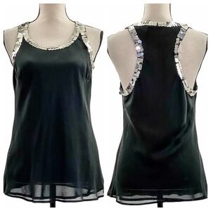 THE Limited Sheer Embellished Racerback Tank Top